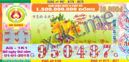 Mẫu vé sô xổ số An Giang ngày 1/1/2015