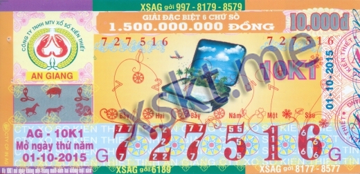 Mẫu vé sô xổ số An Giang ngày 1/10/2015