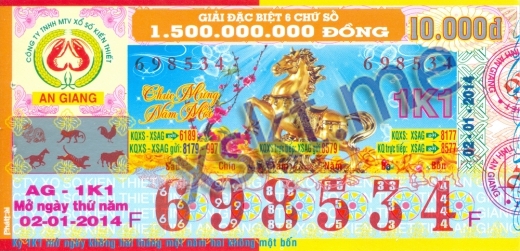 Mẫu vé sô xổ số An Giang ngày 2/1/2014