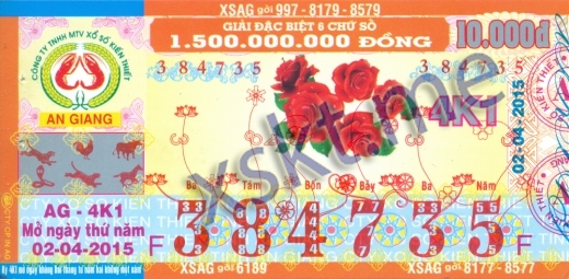 Mẫu vé sô xổ số An Giang ngày 2/4/2015