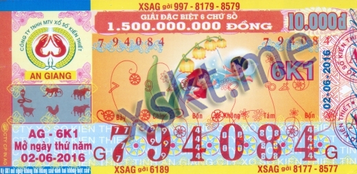 Mẫu vé sô xổ số An Giang ngày 2/6/2016