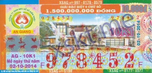 Mẫu vé sô xổ số An Giang ngày 2/10/2014