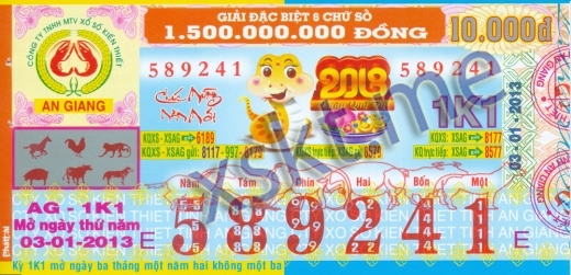 Mẫu vé sô xổ số An Giang ngày 3/1/2013