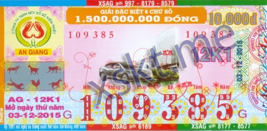 Mẫu vé sô xổ số An Giang ngày 3/12/2015