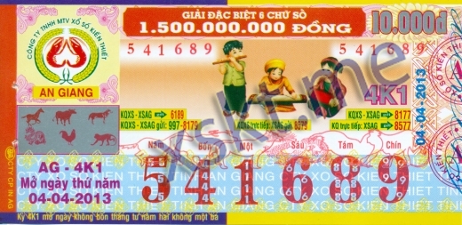 Mẫu vé sô xổ số An Giang ngày 4/4/2013