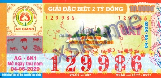 Mẫu vé sô xổ số An Giang ngày 4/6/2020