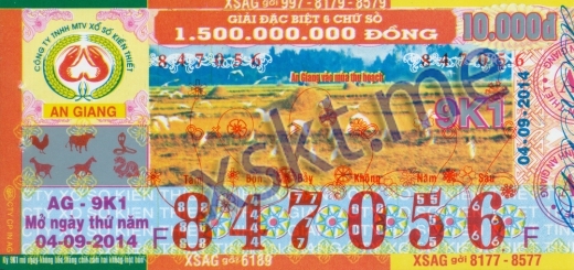 Mẫu vé sô xổ số An Giang ngày 4/9/2014