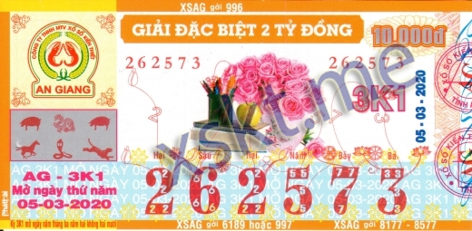 Mẫu vé sô xổ số An Giang ngày 5/3/2020