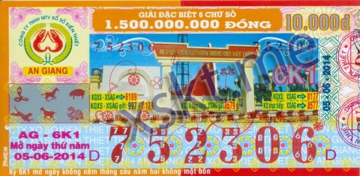 Mẫu vé sô xổ số An Giang ngày 5/6/2014