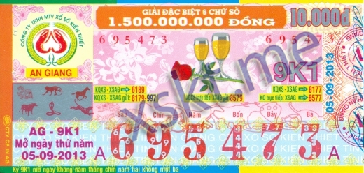 Mẫu vé sô xổ số An Giang ngày 5/9/2013