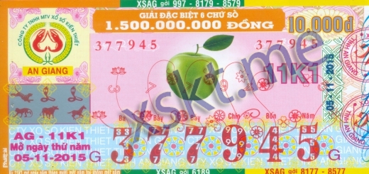 Mẫu vé sô xổ số An Giang ngày 5/11/2015