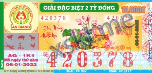 Mẫu vé sô xổ số An Giang ngày 6/1/2022