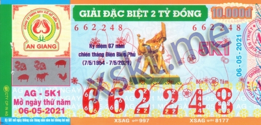 Mẫu vé sô xổ số An Giang ngày 6/5/2021