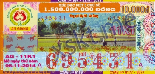 Mẫu vé sô xổ số An Giang ngày 6/11/2014