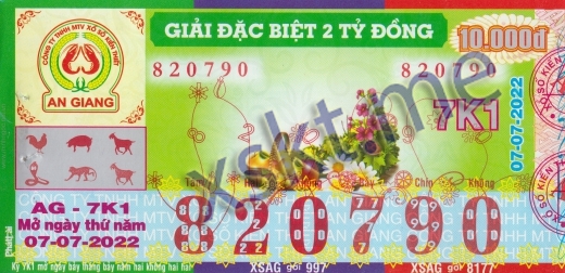 Mẫu vé sô xổ số An Giang ngày 7/7/2022