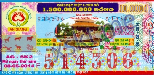 Mẫu vé sô xổ số An Giang ngày 8/5/2014