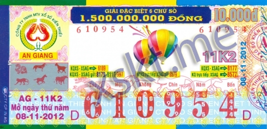 Mẫu vé sô xổ số An Giang ngày 8/11/2012