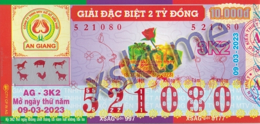 Mẫu vé sô xổ số An Giang ngày 9/3/2023