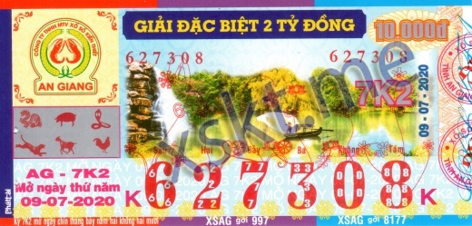 Mẫu vé sô xổ số An Giang ngày 9/7/2020