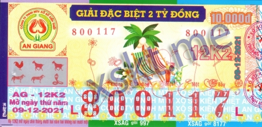 Mẫu vé sô xổ số An Giang ngày 9/12/2021
