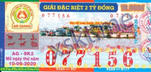 Mẫu vé sô xổ số An Giang ngày 10/9/2020