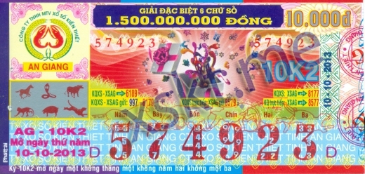 Mẫu vé sô xổ số An Giang ngày 10/10/2013