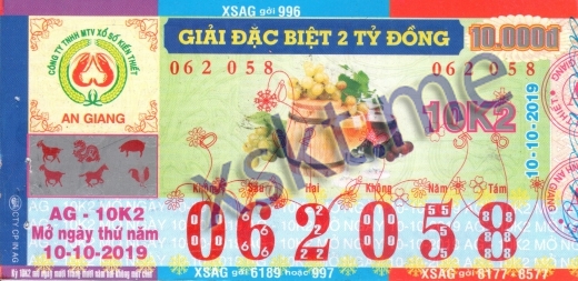 Mẫu vé sô xổ số An Giang ngày 10/10/2019