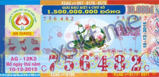 Mẫu vé sô xổ số An Giang ngày 10/12/2015