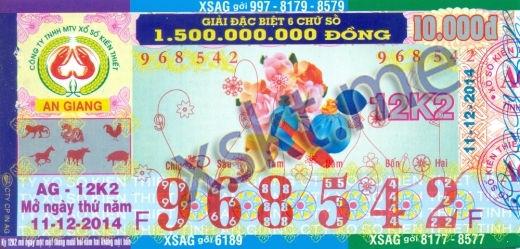 Mẫu vé sô xổ số An Giang ngày 11/12/2014