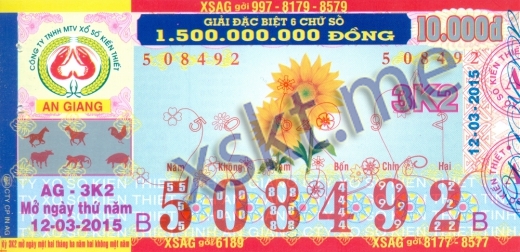 Mẫu vé sô xổ số An Giang ngày 12/3/2015