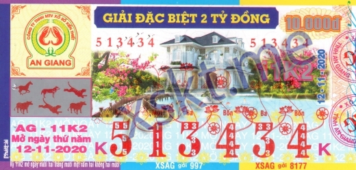 Mẫu vé sô xổ số An Giang ngày 12/11/2020
