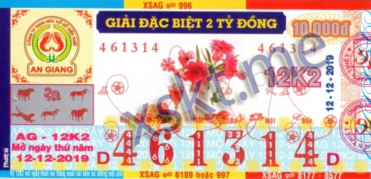 Mẫu vé sô xổ số An Giang ngày 12/12/2019