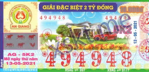Mẫu vé sô xổ số An Giang ngày 13/5/2021