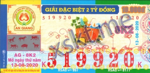 Mẫu vé sô xổ số An Giang ngày 13/8/2020