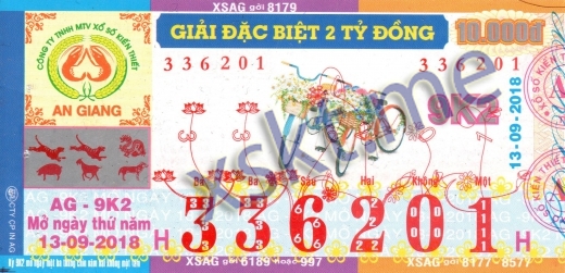 Mẫu vé sô xổ số An Giang ngày 13/9/2018