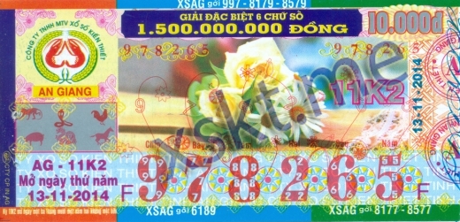 Mẫu vé sô xổ số An Giang ngày 13/11/2014