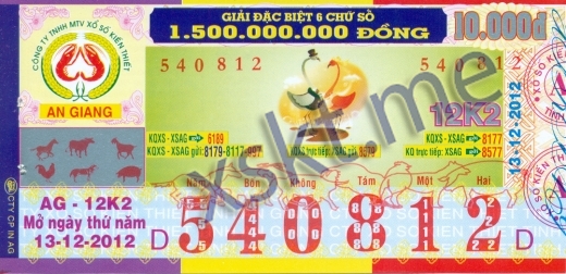 Mẫu vé sô xổ số An Giang ngày 13/12/2012