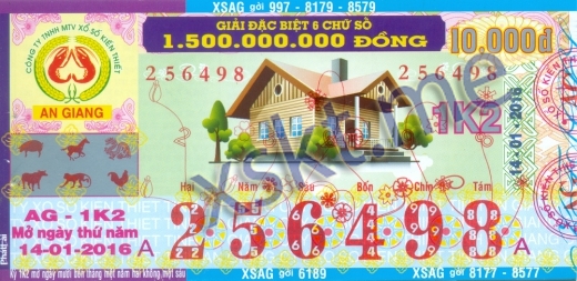 Mẫu vé sô xổ số An Giang ngày 14/1/2016