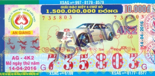 Mẫu vé sô xổ số An Giang ngày 14/4/2016