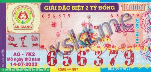 Mẫu vé sô xổ số An Giang ngày 14/7/2022