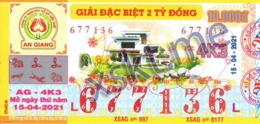 Mẫu vé sô xổ số An Giang ngày 15/4/2021