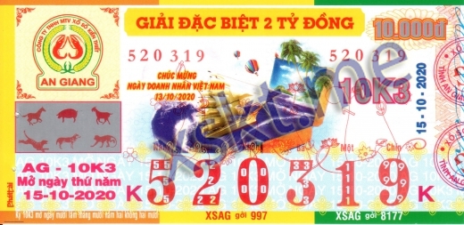 Mẫu vé sô xổ số An Giang ngày 15/10/2020