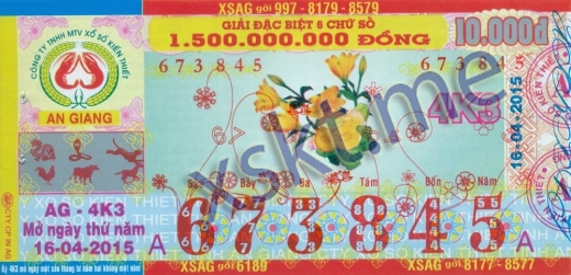 Mẫu vé sô xổ số An Giang ngày 16/4/2015