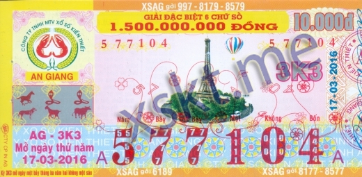 Mẫu vé sô xổ số An Giang ngày 17/3/2016