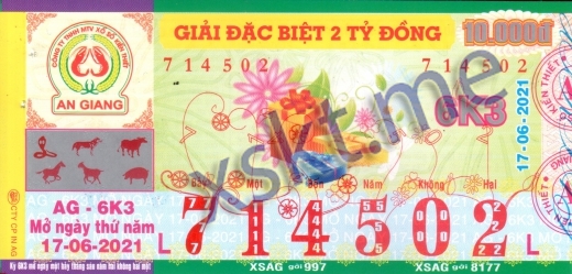 Mẫu vé sô xổ số An Giang ngày 17/6/2021