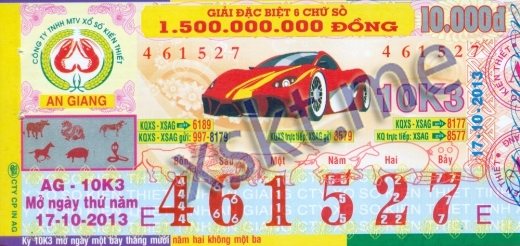 Mẫu vé sô xổ số An Giang ngày 17/10/2013