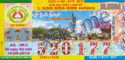 Mẫu vé sô xổ số An Giang ngày 18/9/2014