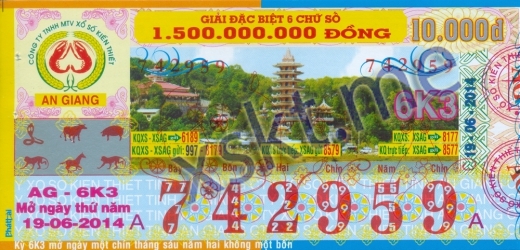 Mẫu vé sô xổ số An Giang ngày 19/6/2014