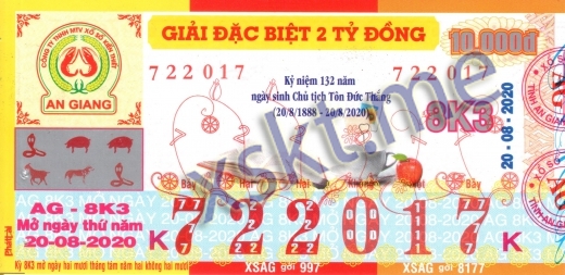 Mẫu vé sô xổ số An Giang ngày 20/8/2020