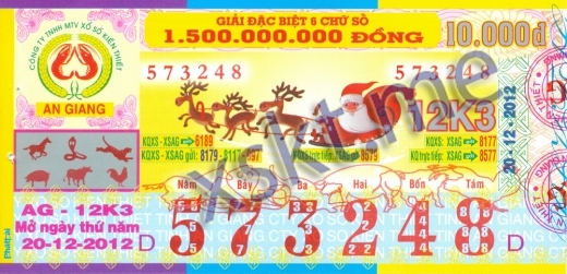 Mẫu vé sô xổ số An Giang ngày 20/12/2012